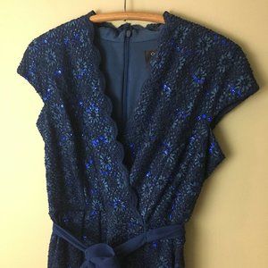Lourea Blue Sequin & Lace Dress - Size 8 Cocktail